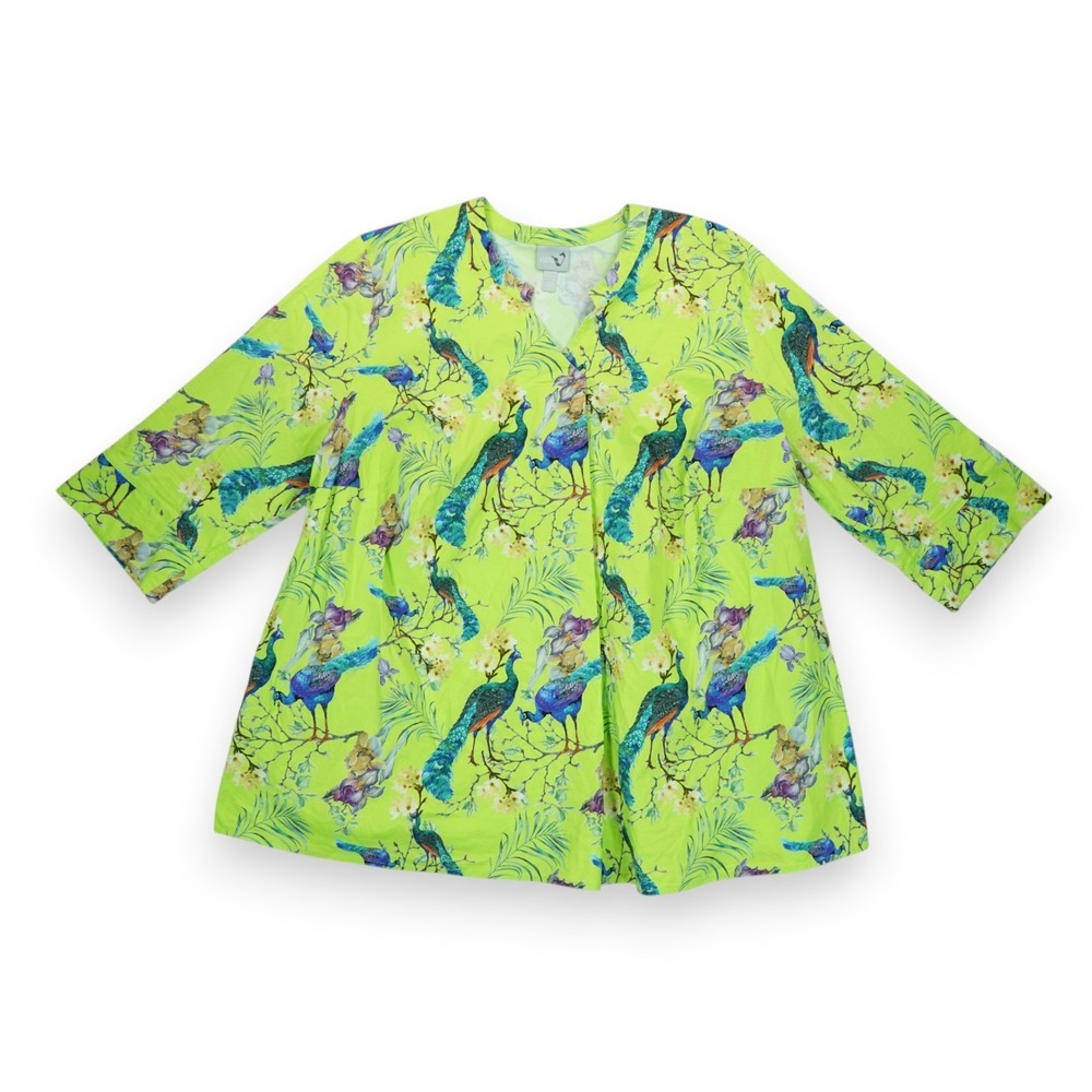 Von Landen Ulla Popken Peacock Print‎ 3/4 Sleeve Tunic - Neon 24/26